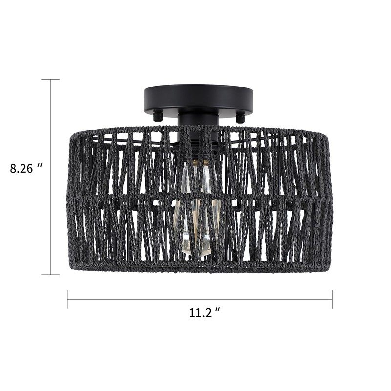 Hchunqjor Coastal Black Woven Flush Mount Light Fixture Rustic Industrial