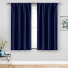 JIUZHEN Blackout Curtains for Bedroom - Thermal Insulated Room Darkening Rod Pocket Curtains for Living Room, Set of 2 Panels with Tiebacks, 38 x 45 Inch Length, Navy Blue