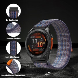 RosMank 26mm Quickfit Nylon Watch Band Compatible with Garmin Fenix 8 AMOLED 51mm/7X Pro/7X/6X Pro/6X, Sport Loop Replacement Strap for Enduro 3/Descent Mk3i/Instinct 2X/Tactix 7/Quatix 7X, BlueOrange