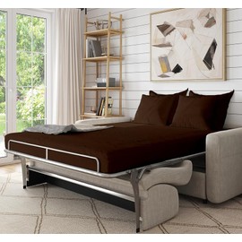 Full Sleeper Sofa Bed Sheet Set - 400 Thread Count 100% Egyptian Cotton - 8 Inch Deep Sofa Bed/Pullout Couch Sheets (4 PCs) (Chocolate)
