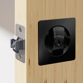 QINAIXQM Mortice Locks, Sliding Door Lock, Square Lock Cylinder, Pocket Door Lock with Key, Invisible Installation Door Lock, Black, 66 mm