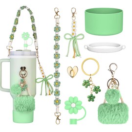 HASTHIP® Juego de 8 Accesorios de Silicona para Botella de Agua y Vasos de 40 Oz, Protector para Botella de Acero, Tapón para Popote de 8 a 12mm y Dij