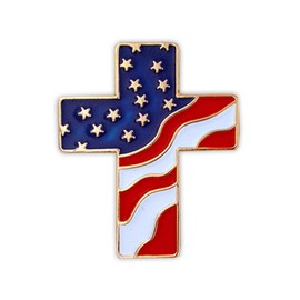 PinMart Patriotic American Flag Cross – U.S.A. Flag Cross- Gold Plated Enamel Lapel Pin - SecureClutch Back for Hats, Scarves and Backpacks