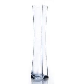 WGV Tall Masterpiece Glass Vase, 4.5" W x 25.6" H, (Multiple Sizes Choices) Clear Large Block Gathering Concaved Floral Centerpiece, Wedding Event Home Decor, 1 Piece (VXV0426)
