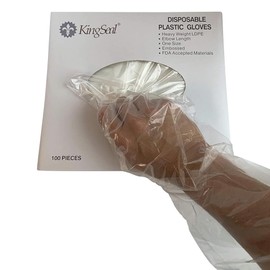 KingSeal 100 Count Poly Elbow Length Disposable Gloves, 21 inches from Fingertip to Cuff, Embossed Finish for Better Grip - 1 Pack of 100 (One Size Fits Most)