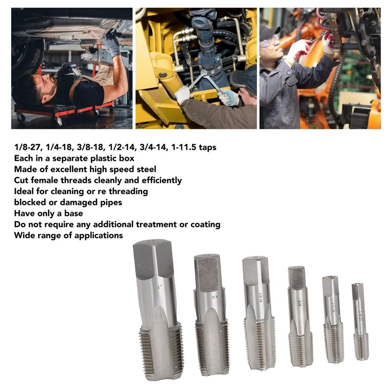 6Pcs NPT Pipe Tap Set Thread HSS for Plumber Industrial