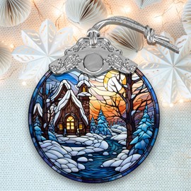 Village Scene Ornament, Winter Landscape Stained Glass Ornament, Stained Glass Town Ornament, Landscape Holiday Ornaments 2024, Christmas Eve House Stained Glass Ornament Gift Xmas