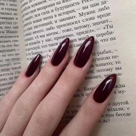 Press On Nails Almond on 24PCs，Glue on Nails Stick on Nails Fake Nails，Alomnd Medium Shape Solid Dark Color False Nails (Wine Red, Almond)