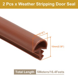 PATIKIL Window Weather Stripping Door Seal, 2 Pack 5/16" Wide Kerf Mount Weatherstrip Seal for Door Frame Window (5 M/16.4 Ft, Brown)