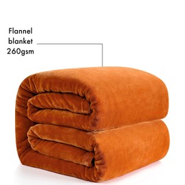 Flannel Plush Fleece Warm throw Bed Blanket, ‘ALL Seasons’, soft cover lightweight comfort Indoor-outdoor Microfiber snuggly Nap blankets (Single(130cm x 150cm), Orange)