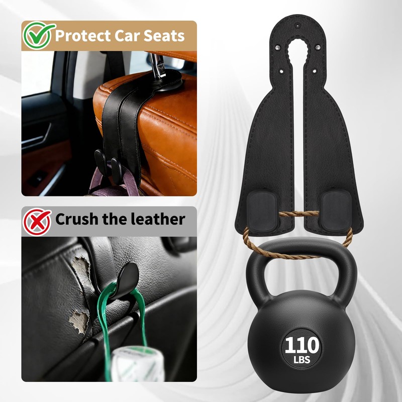 4 Pack Headrest Hooks for Car, Leather Car Seat Back