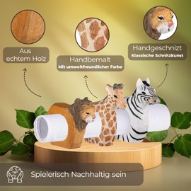 your castle Napkin Rings, Hand Carved, Animal Design - Tiger, Monkey, Hippo, Set of 3, Made of Wood, Hand-Painted, Versatile, with Stable Base, 8 x 6 x 2 cm