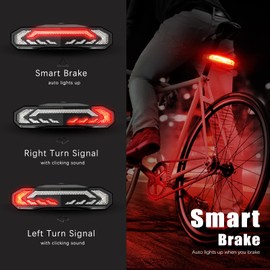 WSDCAM 2 Pack Bike Tail Light with Turn Signals and Brake Light Bike Horn Alarm with Remote, Built in Speaker/Light Sensor/Vibration Sensor, Smart Auto ON/Off Rechargeable Waterproof Rear Bike Light