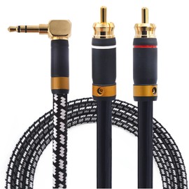 Wekuant Audiophile 3.5mm to 2 RCA Audio Cable 5M/16.4Feet, Silvered-Plated Copper core,Gold-Plated Right Angle 3.5mm RCA Male Stereo Audio Adapter Braided Cable for Smartphones Tablets Speakers HDTV
