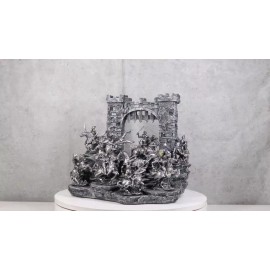 Set of 12 Mini Armored Knights On Horses And Medieval Castle Drawbridge Display