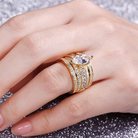 Jeulia 2 Carat 3 PC Wedding Ring Set Women 14K Gold Plated Engagement Rings 925 Silver Cubic Zirconia Bridal Set Diamond Anniversary Promise Rings for Her with Jewelry Box