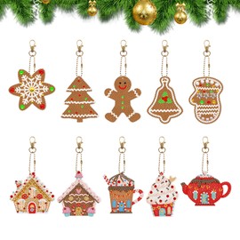 Toyhood 10 Pcs Christmas Diamond Painting Keychain, 5D Full Drill Art Craft Keyrings Kits DIY Xmas Element Keychain Xmas Key Pendant Rings for Art Craft Key Ring Phone Bag Decor