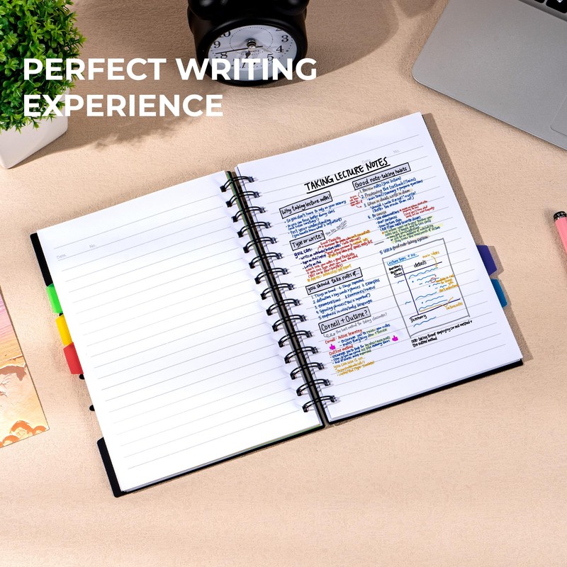 CAGIE 5 Subject Notebook with Dividers 220 Pages Spiral Notebooks