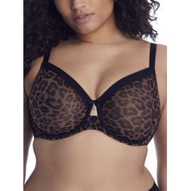 Curvy Couture Women's Plus Size Sheer Mesh Full Coverage Unlined Underwire Bra, Designer Leo, 38D