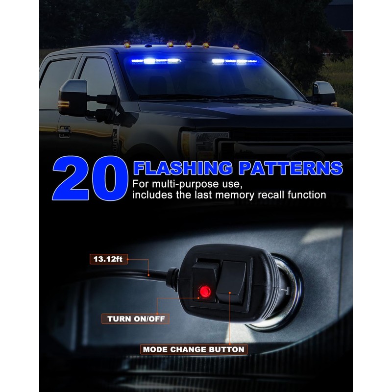 HLAUTO 6Z4J Emergency Dash Strobe Lights: 2x16.8 inch Blue White