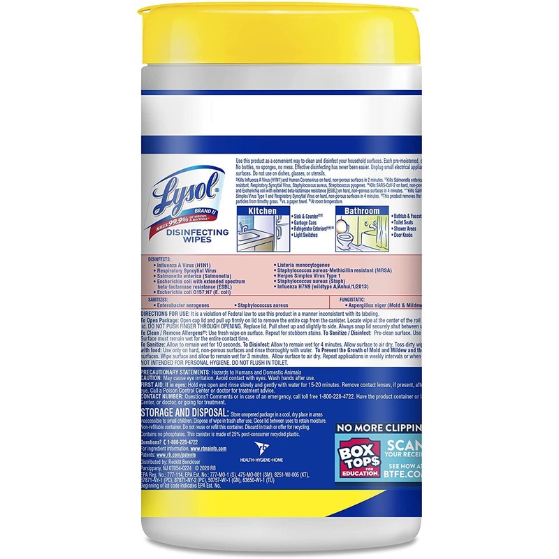 Lysol 84251CT Lysol Disinfecting Wipes, Lemon, 80 Wipes, 2PK/CT, White
