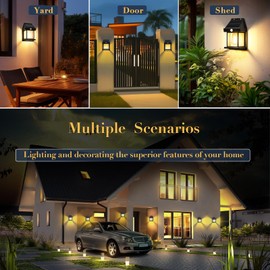 Sunlar 2 Pack Solar White Wall Lights Outdoor, Motion Sensor with 3 Lighting Modes, Waterproof Solar Porch Lights for Patio, Garage, Shed, Barn, Door, Yard, Outside Decorative