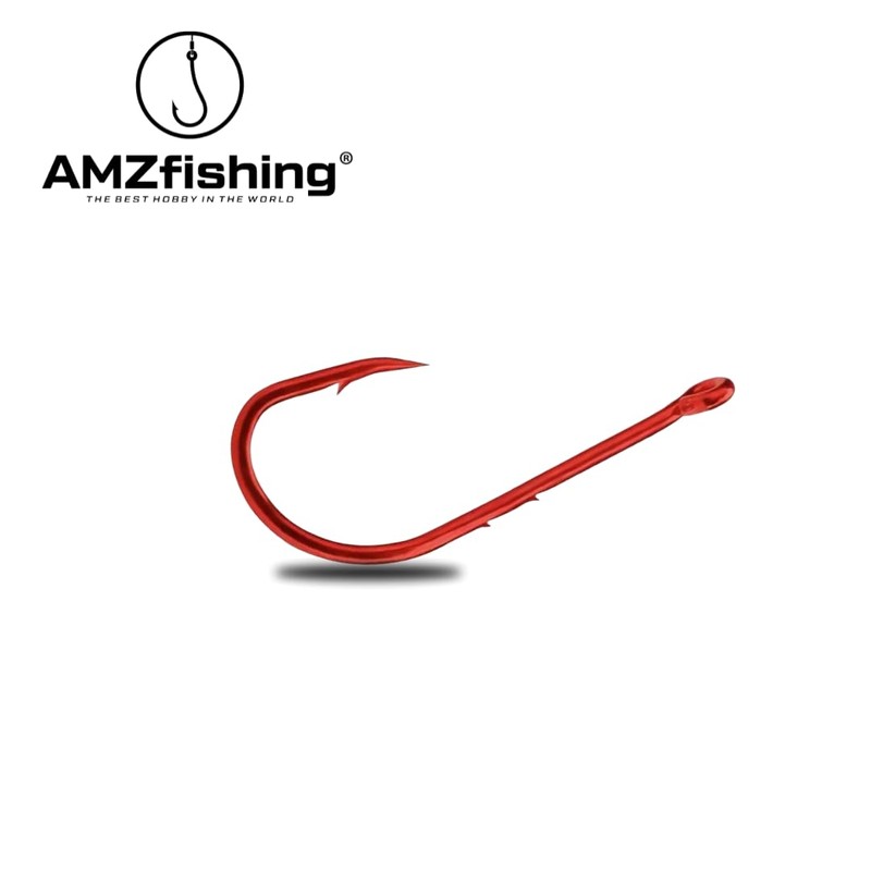 AMZfishing® 20 x Laser-Sharpened Red Worm Hooks in 10 Sizes