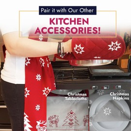 Ragged Rose Christmas Apron - Cotton Apron for Cooking & Dishwashing - Frilly Apron with Adjustable Neck Strap, Front Pocket & Ties - Vintage Apron for Women Nordic Christmas Red Apron - 85 x 60 cm