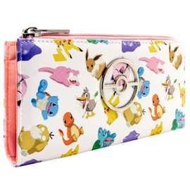 Pika! Bulba! Char! Slow! Ditto! PSY! Poke Noises Purse Zipper Coin Pocket & Card Holder, Off White