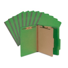 10 Blue Summit Supplies Classification Folders, 1-Divider, Letter Size, Green, with 2 Inch Tyvek Expansions, Durable 2 Prong Design for Organizing Standard Medical Files & Office Reports, 10 Pack