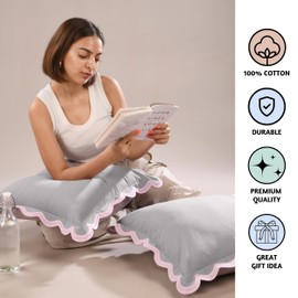 Folkulture Throw Pillow Covers for Couch, 18x18 Decorative Couch Pillows for Living Room, 100% Cotton Boho Pillow Case or Cute Outdoor Pillows, Farmhouse Pillow Covers or Accent Throws (Lilac Mist)