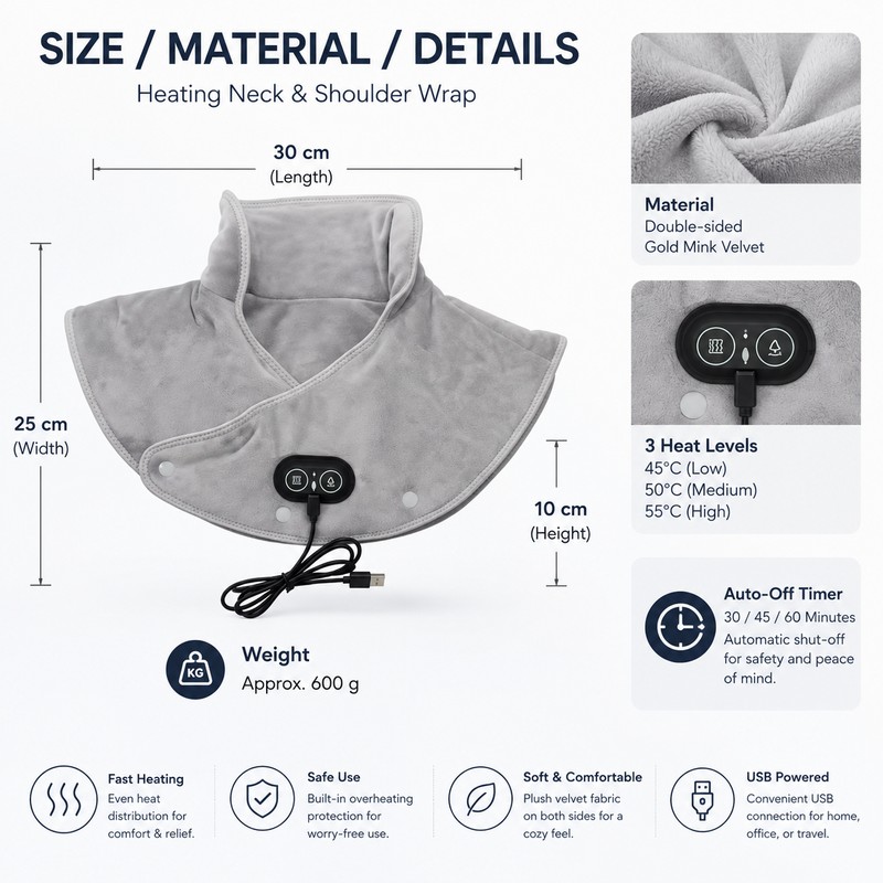 Heated Neck and Shoulder Wrap for Relaxation – 3-Level Warming