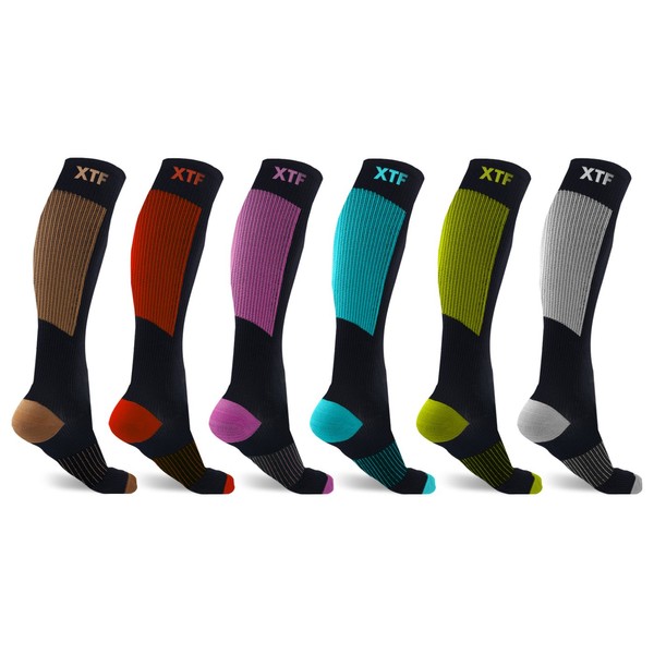 Extreme Fit Copper Compression Socks for Men & Women - Made for Running, Athletics, Pregnancy and Travel - 6 Pair (Small/Medium)