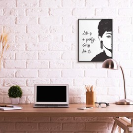 Stupell Industries Life's a Party Glam Fashion Phrase Aubrey Portrait, Design by Martina Pavlova Black Framed Wall Art, 24 x 30, White