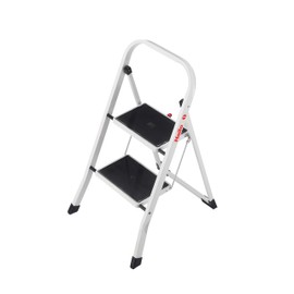 Hailo 2 Step Ladder Folding Step Stool with Hand Rail and Anti Slip Treads. Great for Household and Office use in Compact Design White