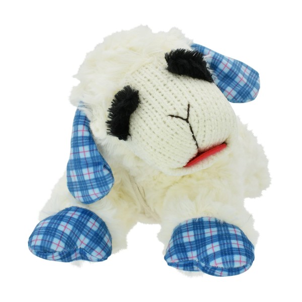 Medium Lamb Chop Dog Toy, Blue Plaid Ears and Paws,