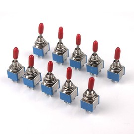 10Pcs Mini Toggle Switch 250V/3A 125V/6A ON/ON 6 Terminals 2 Position DPDT Rocker Switch With Red Plastic Cap