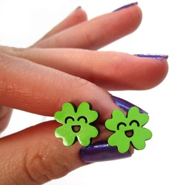 Hypoallergenic Cute Little Lucky Four Leaf Clover Stud Earrings with Nickel Free Titanium Posts, Saint Patrick's Day Green Shamrock Earrings