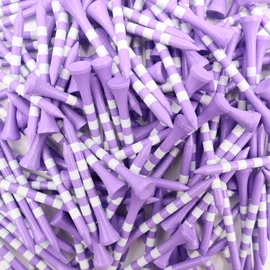 FINGER TEN Golf Tees Wood 3 1/4 2 3/4 Inch Value 50/120 Count, Durable Tees with Bright Colored Stripes for Consistent Height, 70mm 83mm Long Tees Ideal for Golfers (Purple&White,3 1/4 Inch(50 Pack))