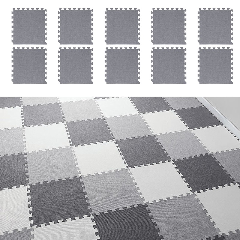 10pcs Cotton Linen Interlocking Carpet Tiles Anti Slip Floor Protection