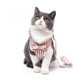 1pcs Wezxrauo Escape-Proof Rabbit Harness & Leash Set - Adjustable Soft Cotton Vest for Bunny/Cat/Guinea Pig, Breathable Small Animal Harness with Cute Bow, Comfortable Walking Gear (Size S)