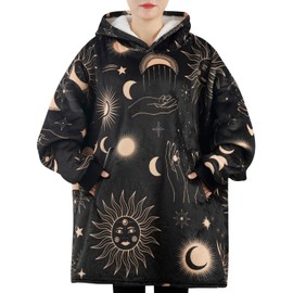 Huglanket Witchy Gifts for Women/Men, Wearable Flannel Spiritual Blanket Hoodie, Super Soft Warm Cozy with Giant Pocket, Spiritual Astrology Zen Gifts - One Size Fits Most