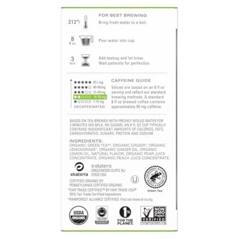 Tazo Organic Green Ginger Tea 16 Bags Green Tea with