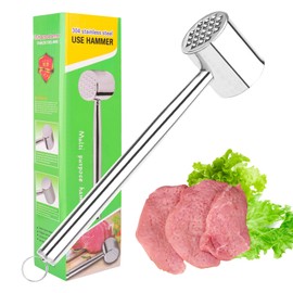UKOFEW Meat Tenderiser Stainless Steel, Meat Hammer, Garlic Press Rocker, Double-Sided Cutlet Tenderiser Ideal for Cutlets, Chops, Steaks, Beef, Chicken, Pork, Dishwasher Safe
