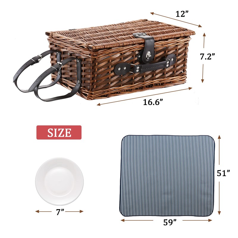 HYBDAMAI Picnic Basket for 4 with Waterproof Picnic Blanket and