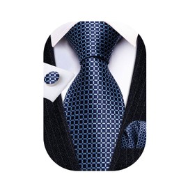 Barry.Wang - Juego de corbatas a cuadros para hombre, diseño de cuadros, para negocios, bodas, lujosas, cuadradas, con bolsillo, c azul marino, Talla única