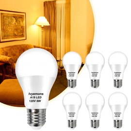 Ivyemons A19 LED Light Bulb 3000K Warm White, 6 Pack high Output A19 LED Bulb Soft White 800LM 120V 9W, Equivalent 60W, No Flicker E26 Base, Non-Dimmable A19 E26 LED Bulb Long Lasting for 25 Years.