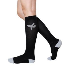Compression Socks for Men and Women, 20-30 mmHG, Graduated Compression for Flight, Travel, Sports, Pregnancy, Running (Black-Grey, L)