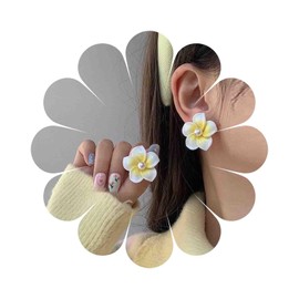 Enautoabs Bohemia Plumeria Earrings Yellow White Acrylic Flower Earrings Plumeria Stud Earrings Hawaiian Tropical Flower Earrings Jewellery for Women, Zinc, No Gemstone