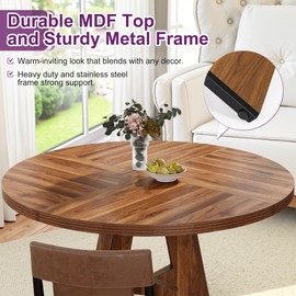 HIGREENA Round Dining Table for 4, 47" Wooden Kitchen Dinner Table Rustic, Farmhouse Table for Dining Room, Living Room, Brown